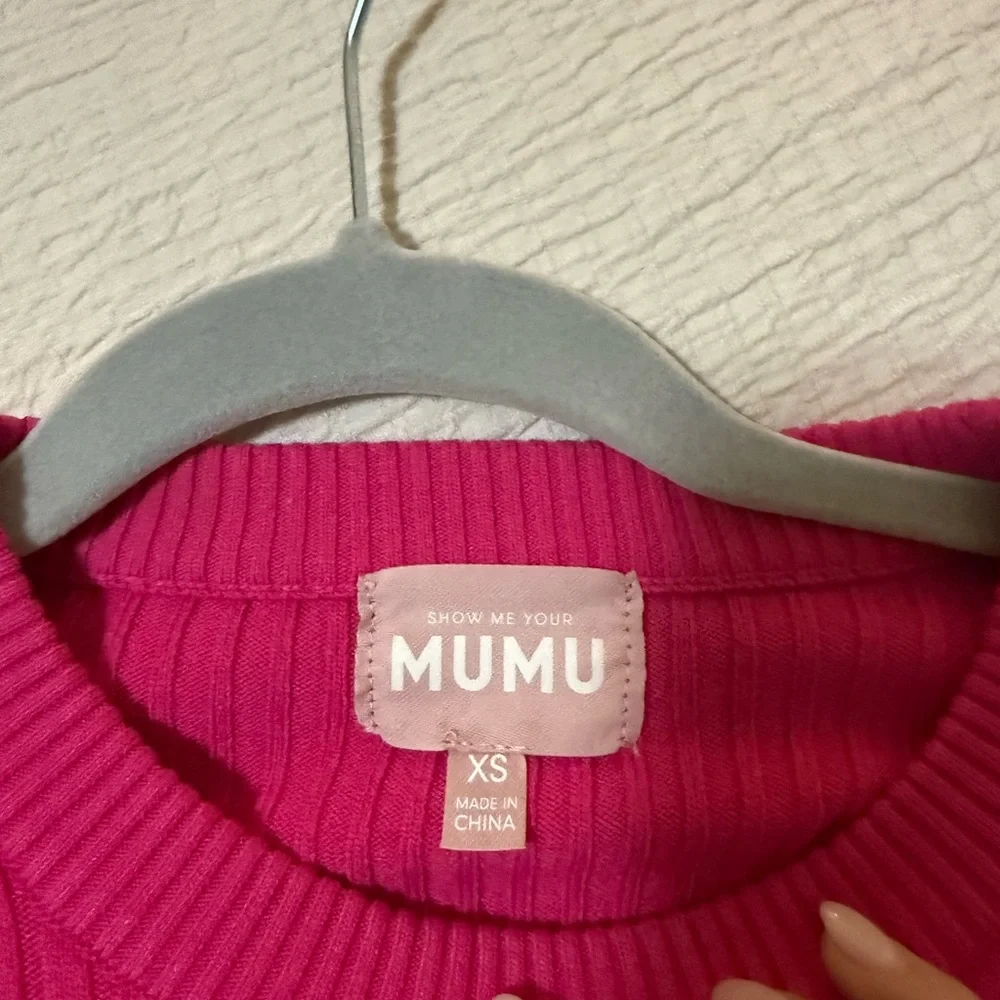 Show Me Your MuMu Hot Pink Feather-Trim Long-Sleeve Mini Dress - Picture 3 of 3